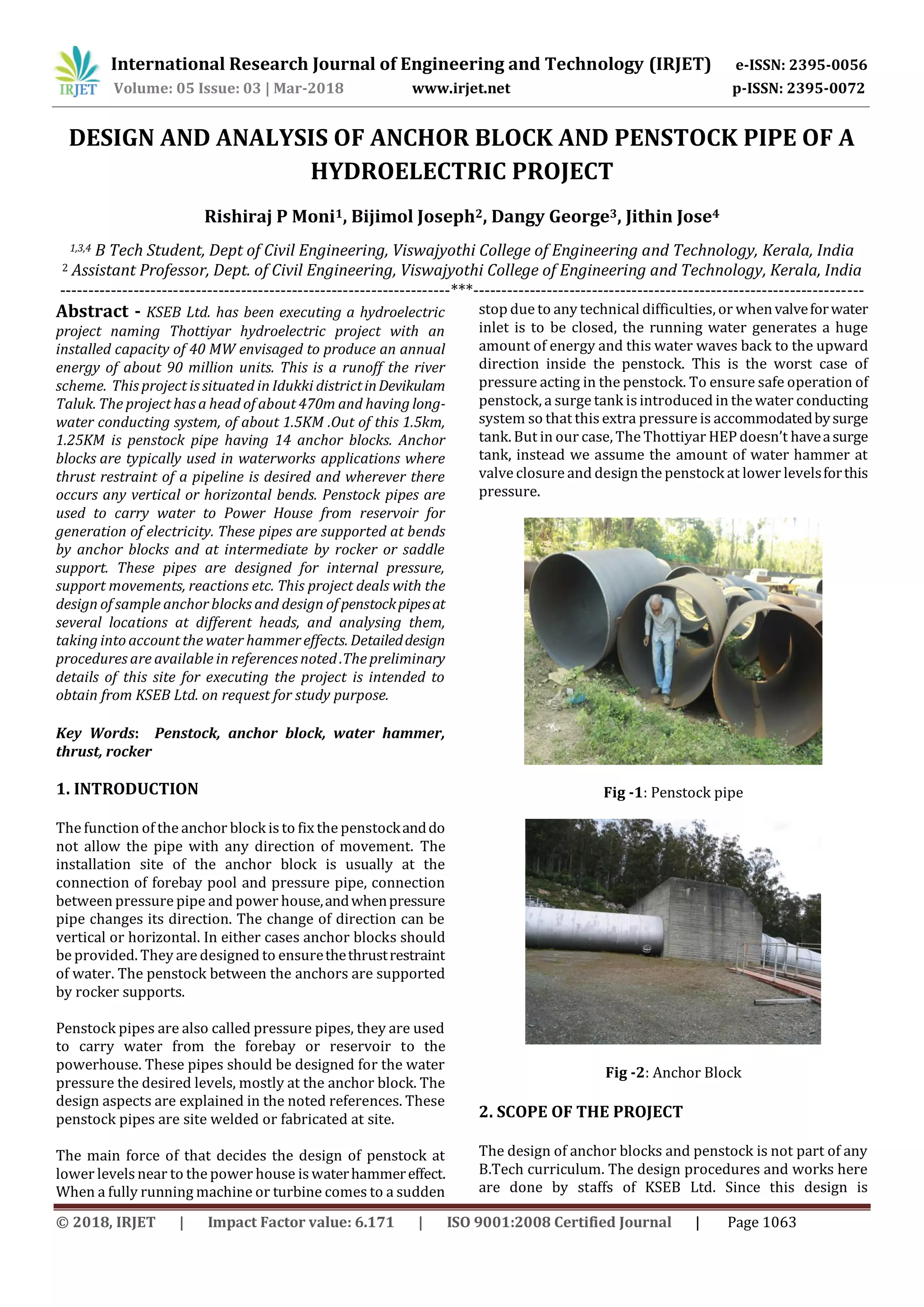 IRJET- Design and Analysis of Anchor Block and Penstock Pipe of a ...