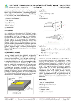 IRJET- Types of Microwave Antenna and its Applications | PDF