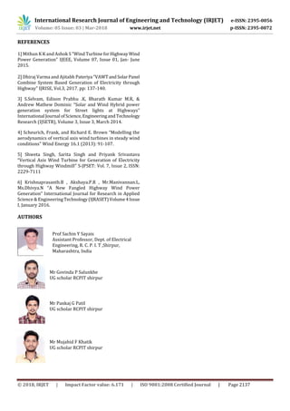 IRJET- Power Generation on Highway by using Vertical Axis Wind Turbine ...