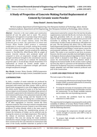 IRJET- A Study of Properties of Concrete Making Partial Replacement of ...