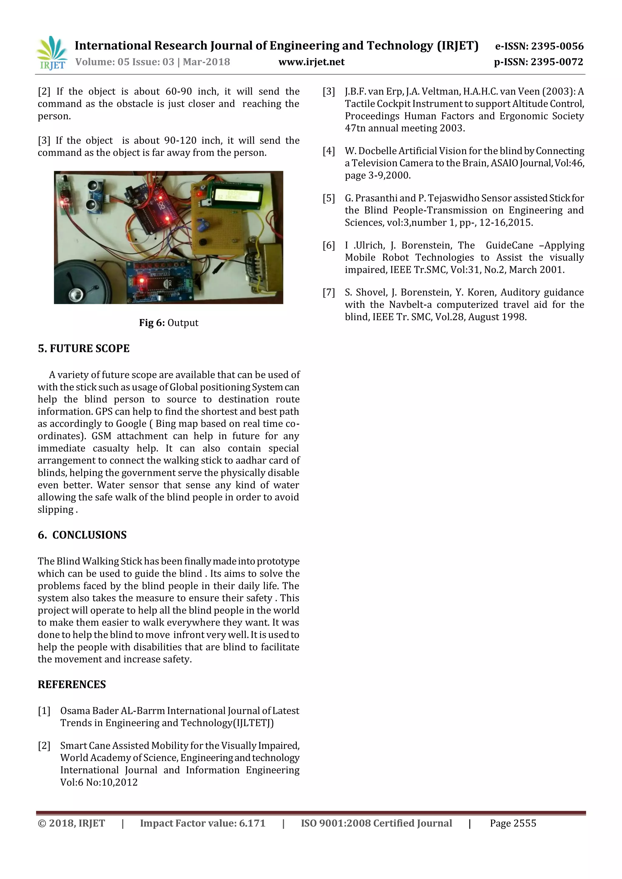IRJET- Smart Blind Stick using Arduino | PDF | Computer Peripherals ...