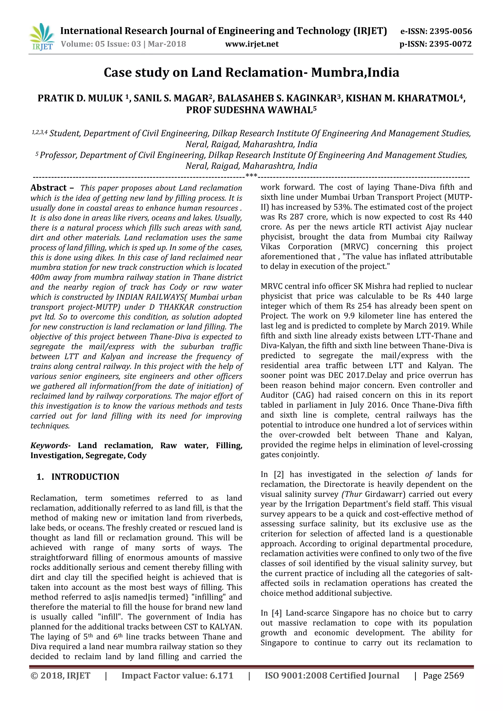 IRJET- Case study on Land Reclamation- Mumbra, India | PDF