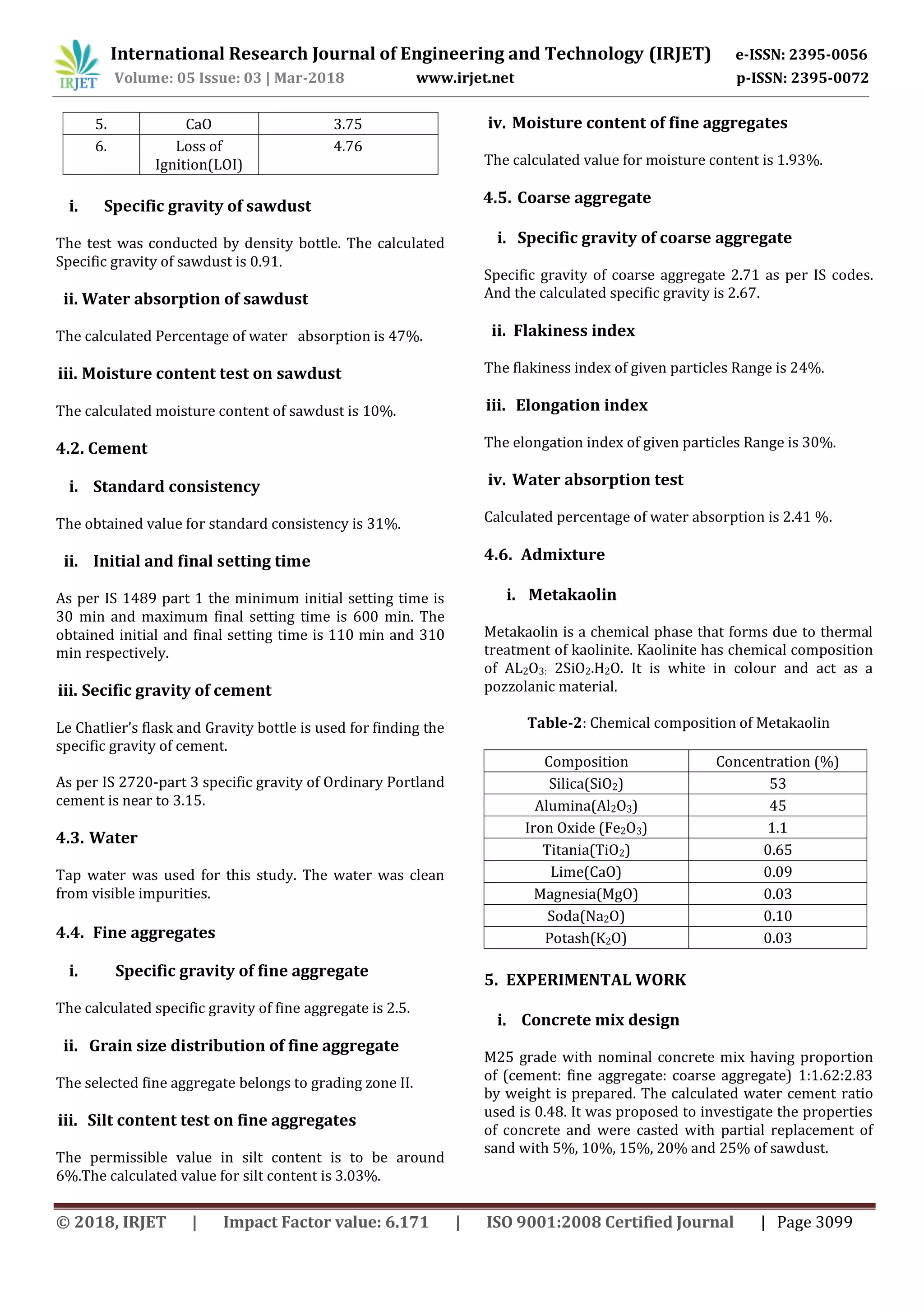IRJET- Partial Replacement of Sand with Sawdust in Concrete | PDF