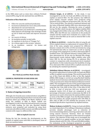 IRJET- Review Paper on Use of Rise Husk Ash as Mineral Filler in Mastic ...