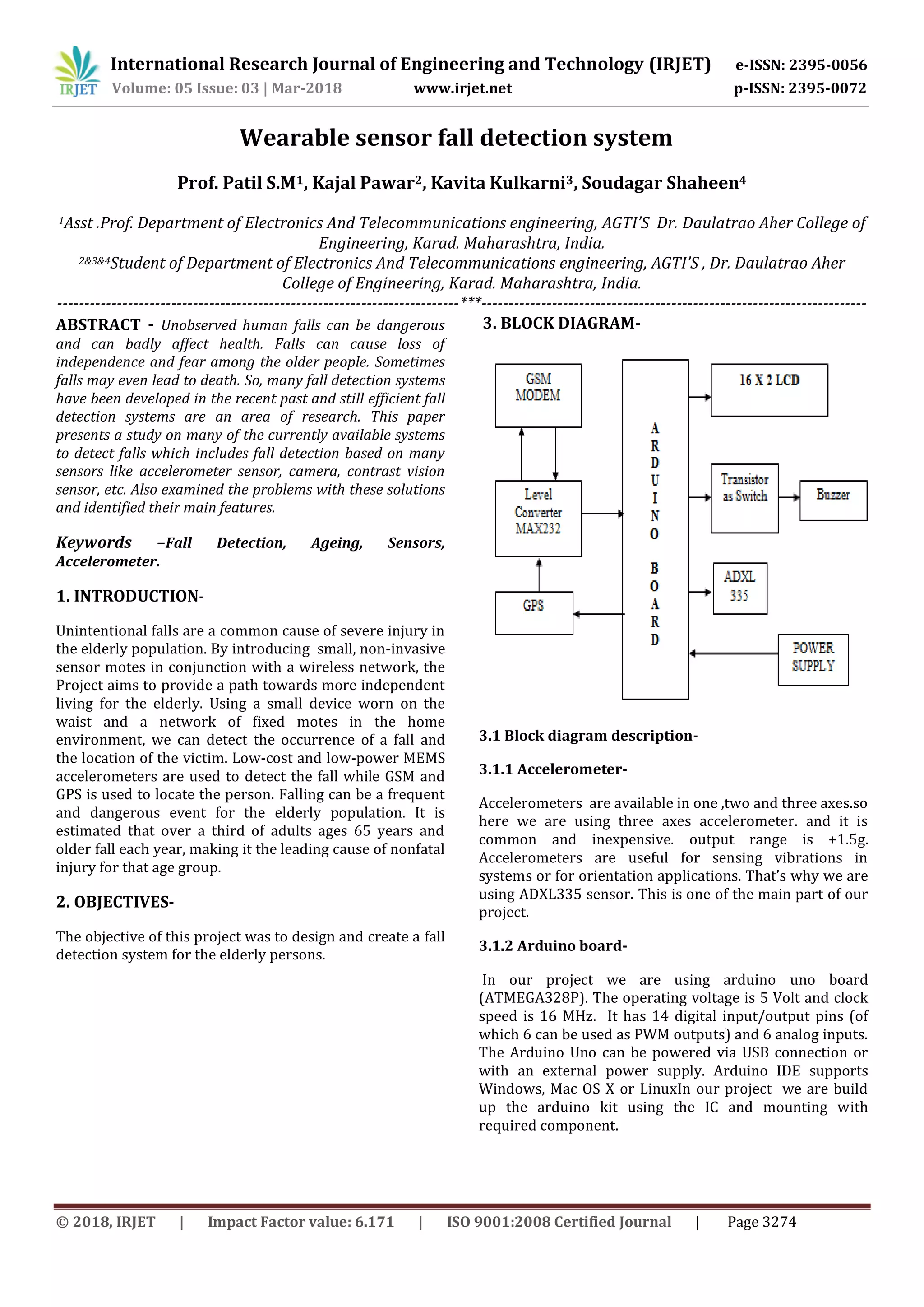 IRJET- Wearable Sensor Fall Detection System | PDF