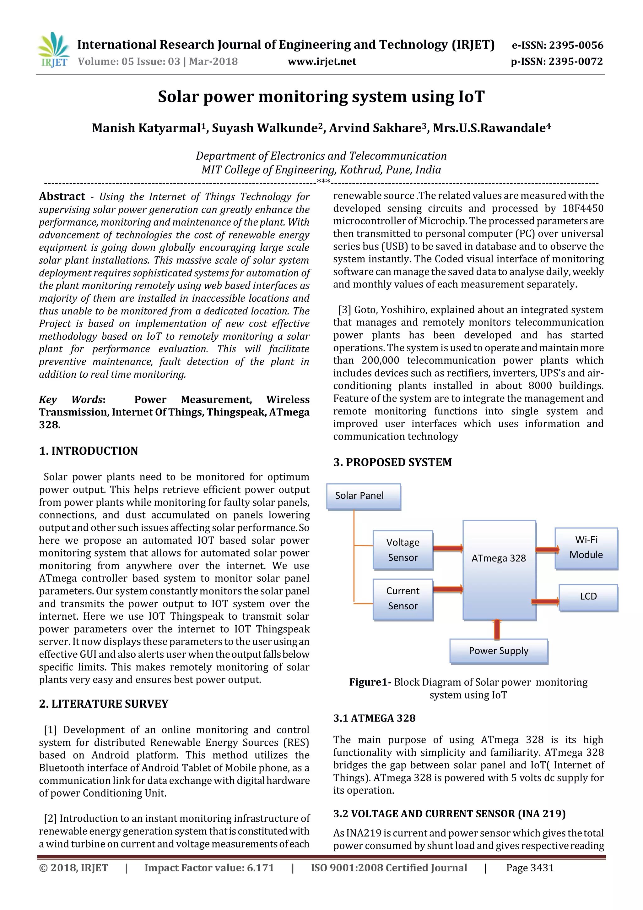 IRJET- Solar Power Monitoring System using IoT | PDF