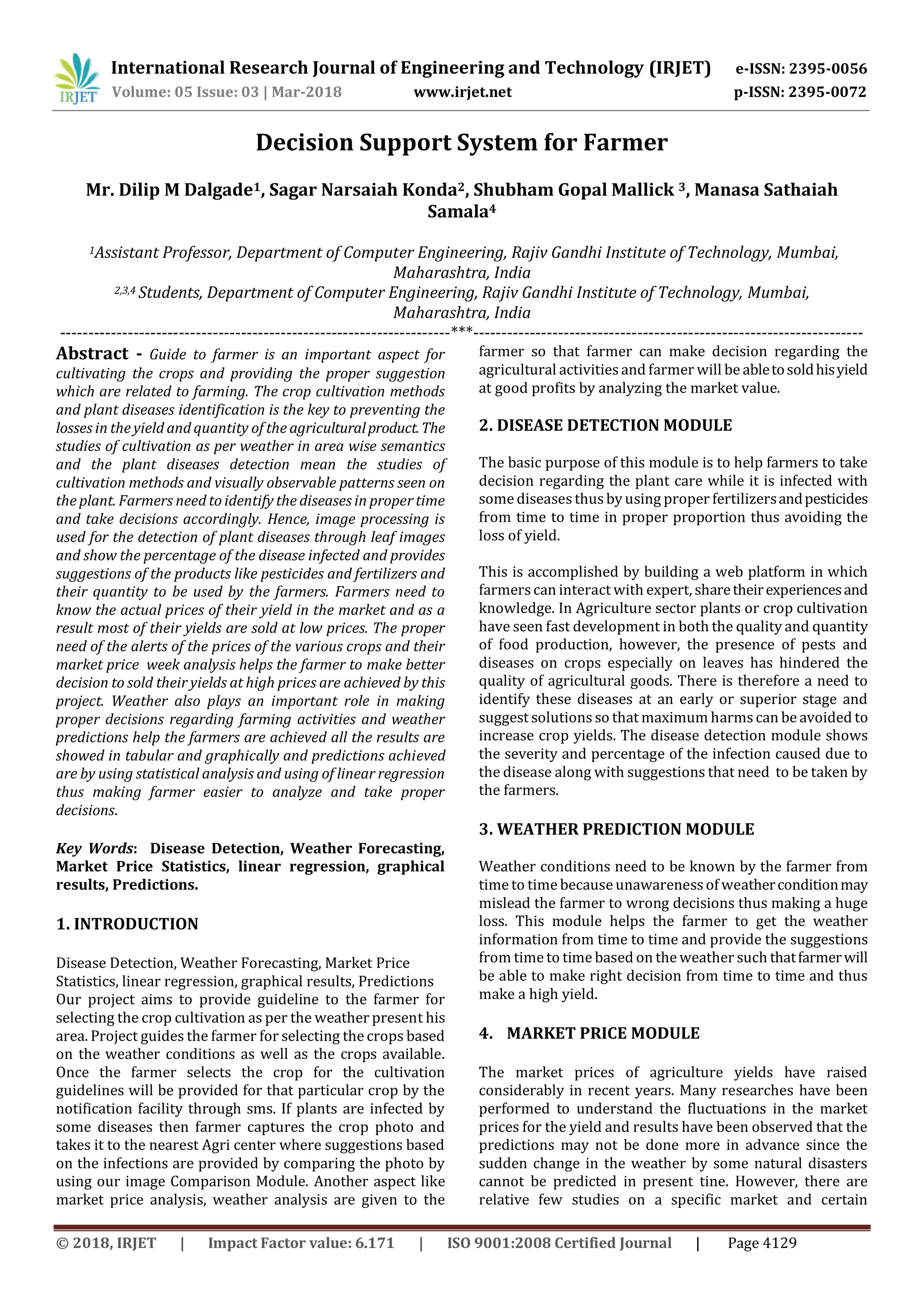 Decision Support System for Farmer | PDF