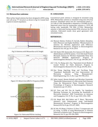 IRJET- Metamaterial Incorporated Planar Antenna for Improving ...