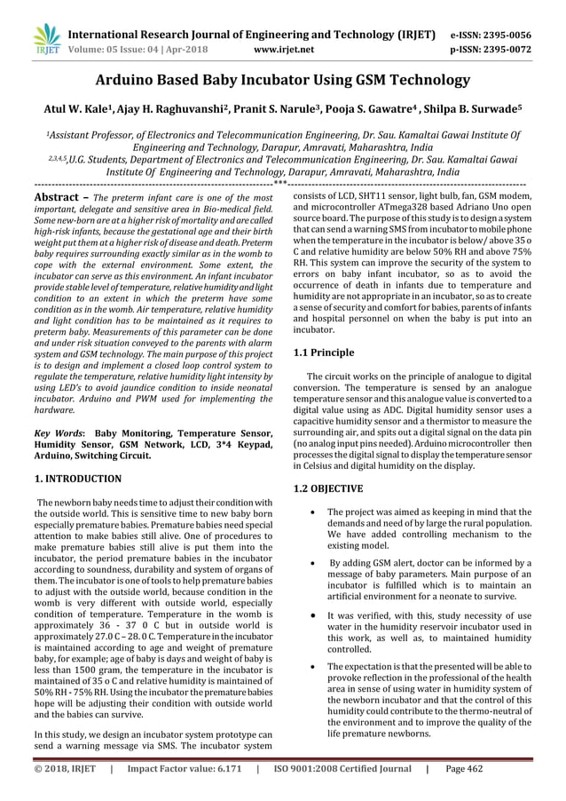IRJET Arduino Based Baby Incubator using GSM Technology PDF