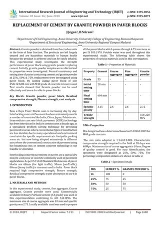 Paver Block Absorption IRJET-Replacement of Cement by Granite Powder in Paver Blocks | PDF