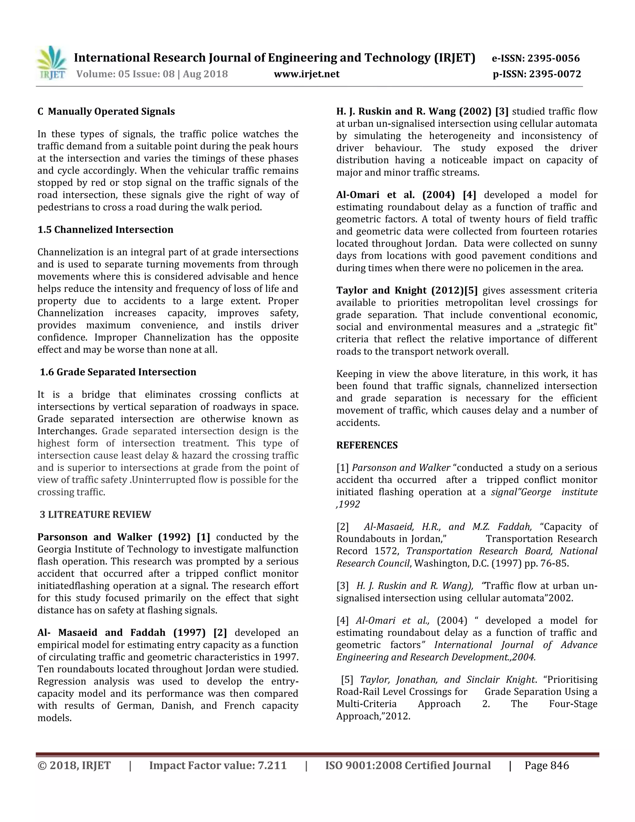IRJET- A Review Paper on Traffic Regulation at Highway Intersection | PDF