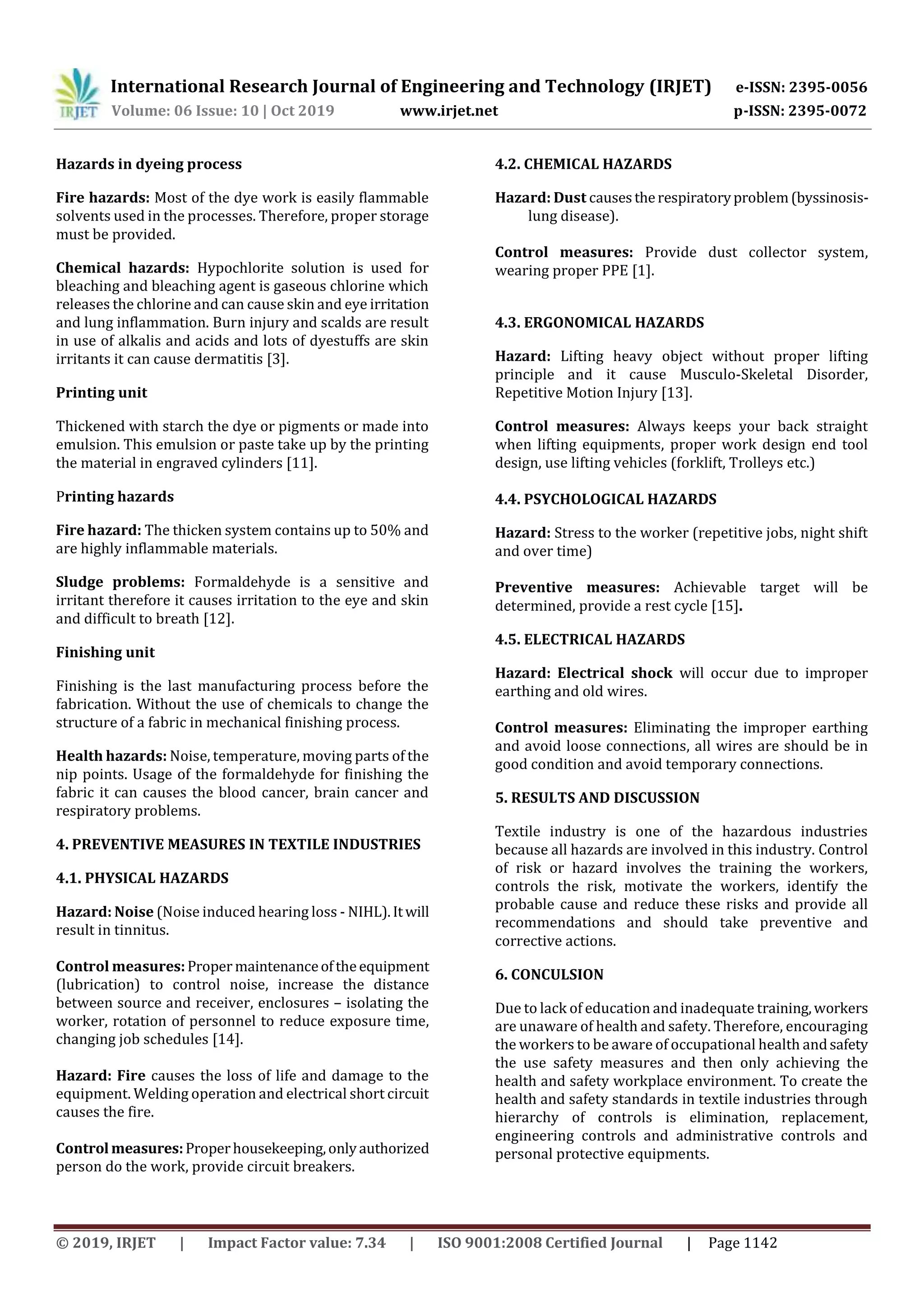 IRJET- Occupational Health and Safety in Textile Industries | PDF