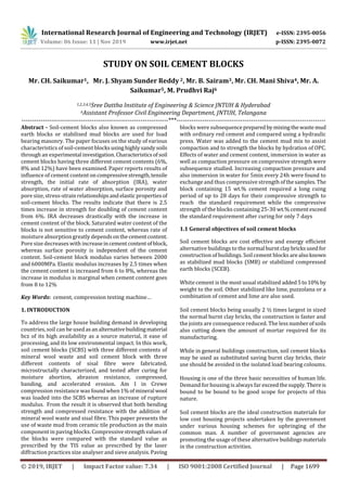 IRJET- Study on Soil Cement Blocks | PDF