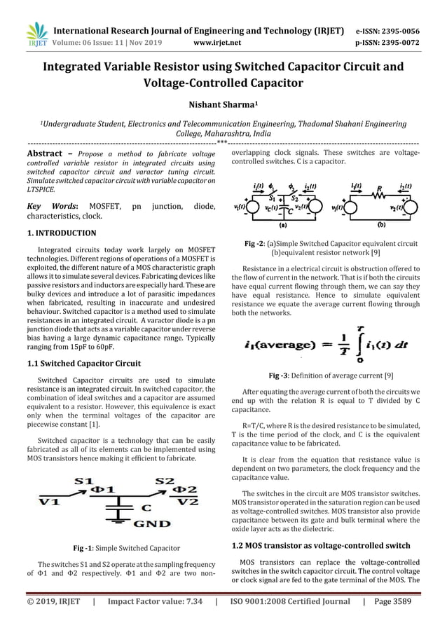IRJET Integrated Variable Resistor using Switched Capacitor Circuit