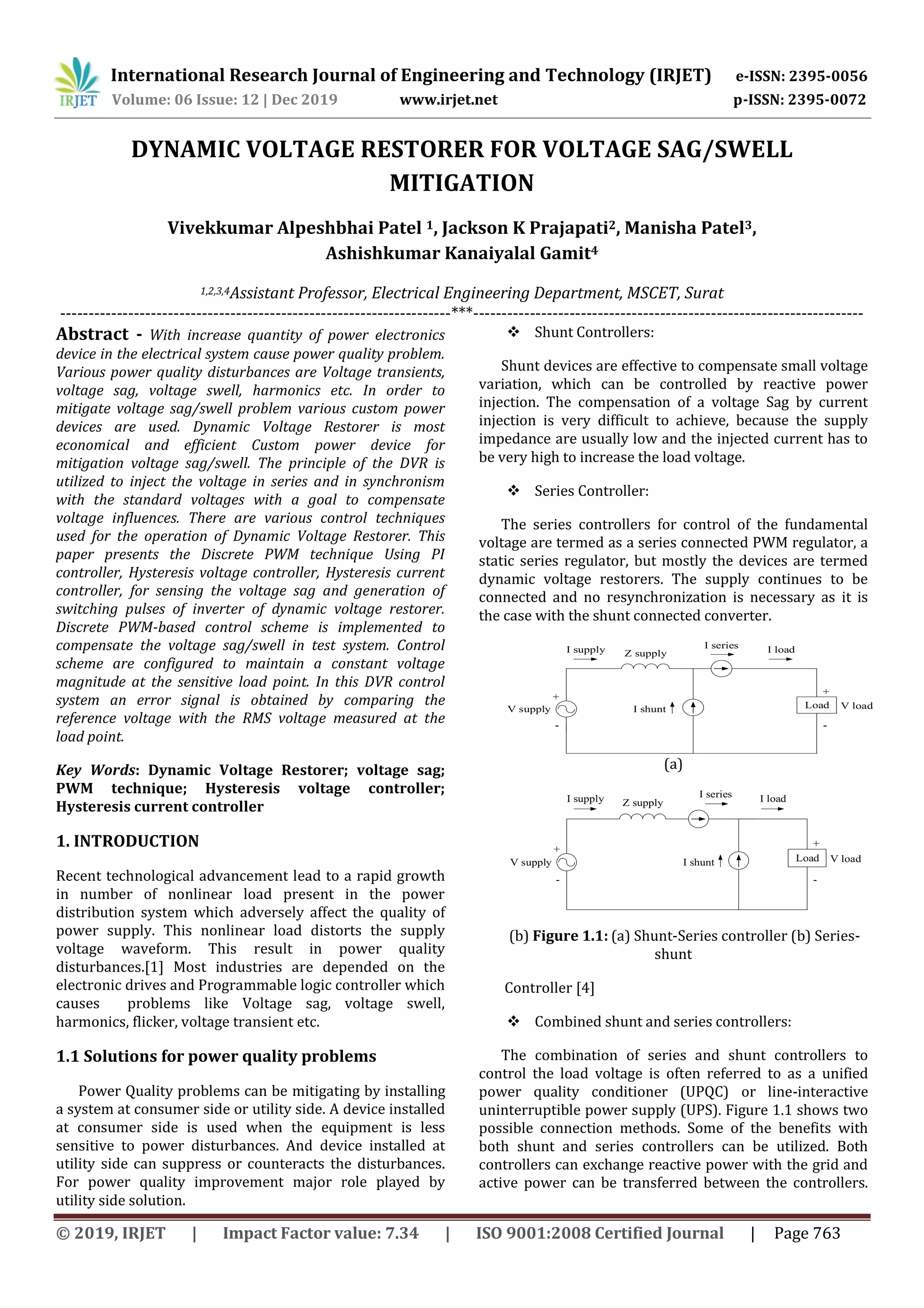 IRJET- Dynamic Voltage Restorer for Voltage Sag/Swell Mitigation | PDF