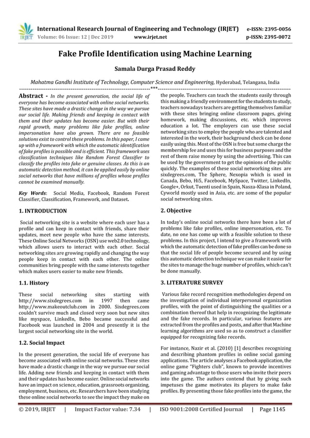 IRJET- Fake Profile Identification using Machine Learning | PDF