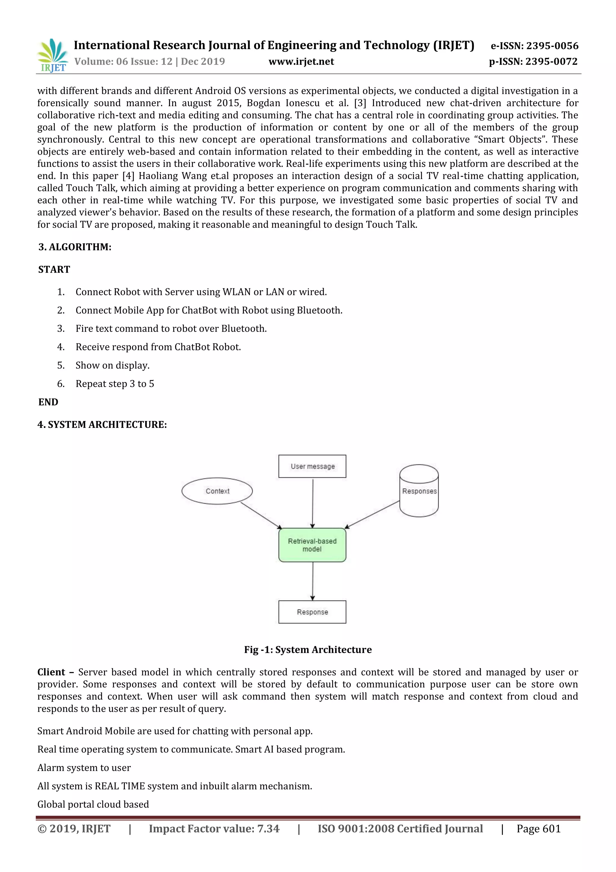 IRJET- Cloud based Chat Bot using IoT and Arduino | PDF