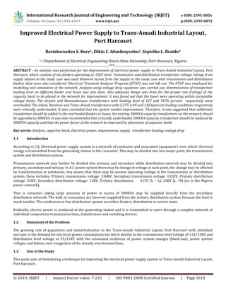 IRJET- Improved Electrical Power Supply to Trans-Amadi Industrial ...
