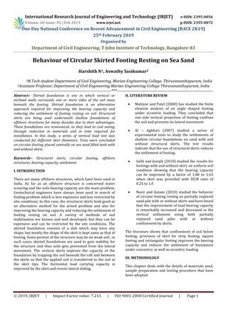IRJET- Behaviour of Circular Skirted Footing Resting on Sea Sand | PDF