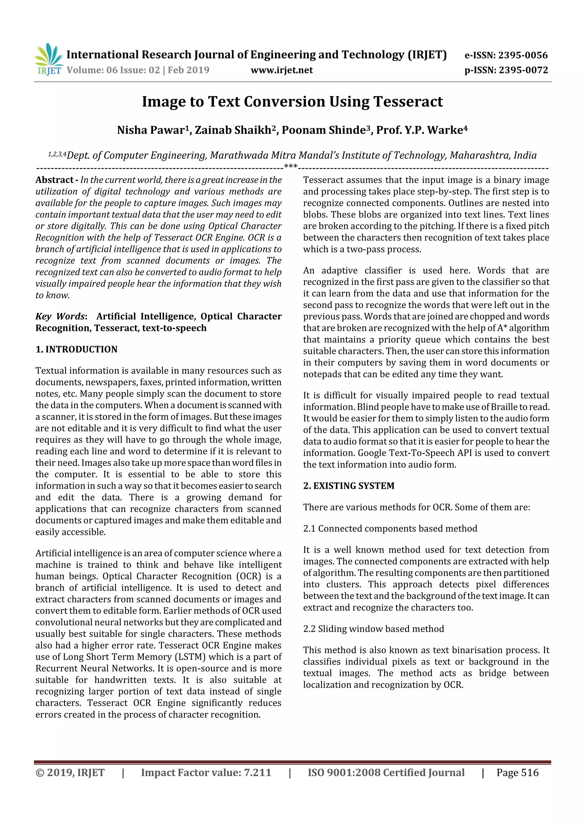 IRJET Image To Text Conversion Using Tesseract PDF Irjet image to text conversion using tesseract pdf
