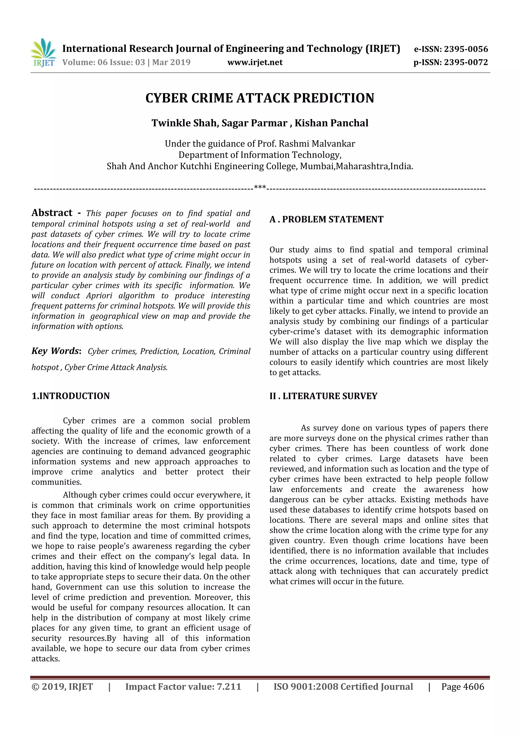 IRJET- Cyber Crime Attack Prediction | PDF