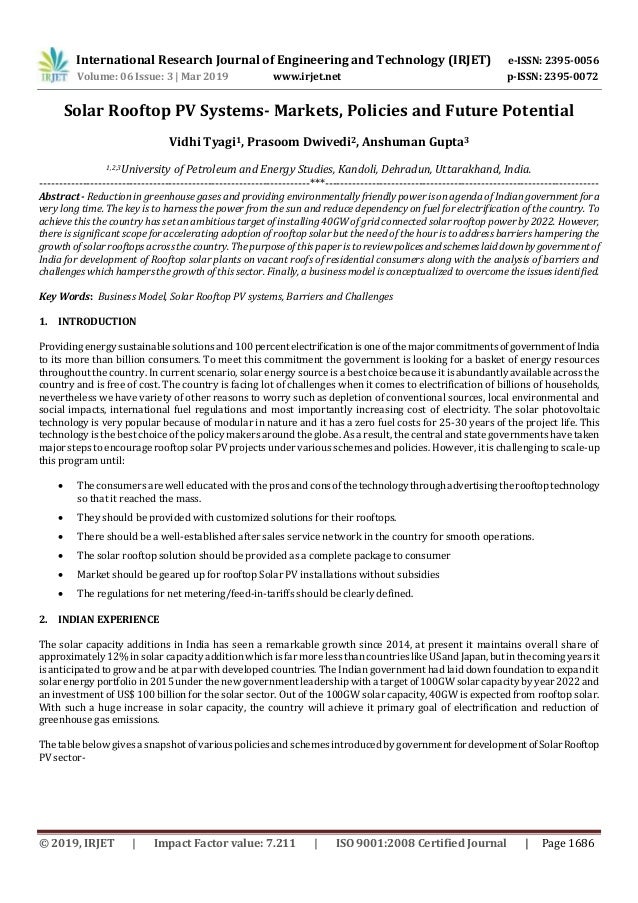 Irjet Solar Rooftop Pv Systems Markets Policies And