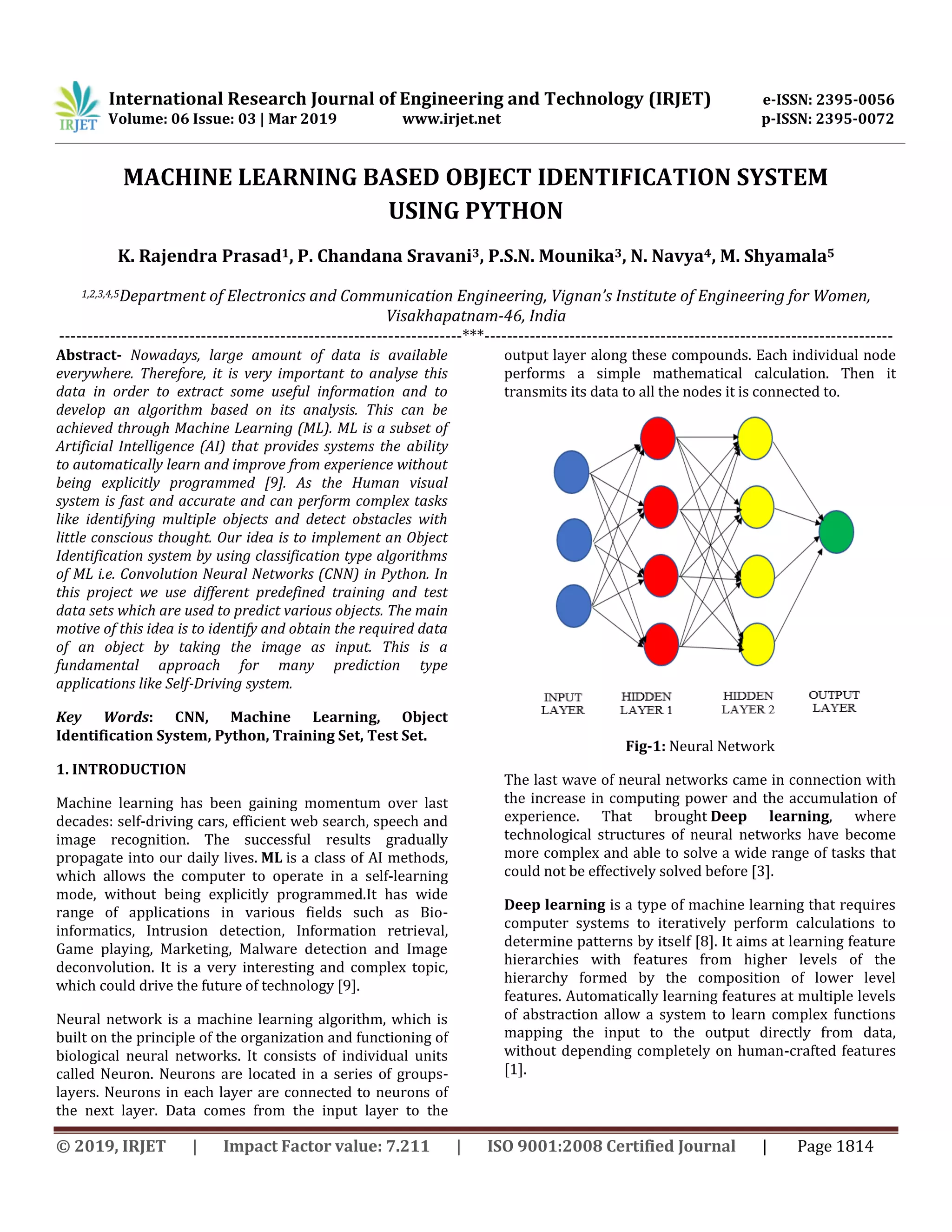 IRJET- Machine Learning based Object Identification System using Python ...