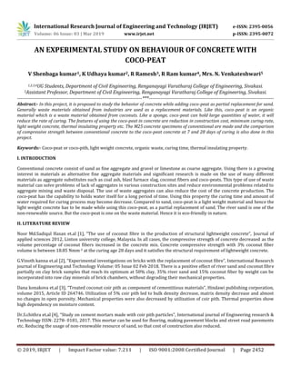 IRJET- An Experimental Study on Behaviour of Concrete with Coco-Peat | PDF