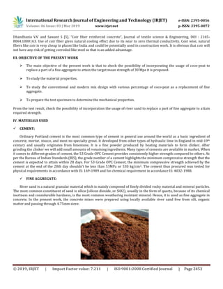 IRJET- An Experimental Study on Behaviour of Concrete with Coco-Peat | PDF