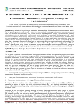 IRJET- An Experimental Study of Waste Tyres in Road Construction | PDF