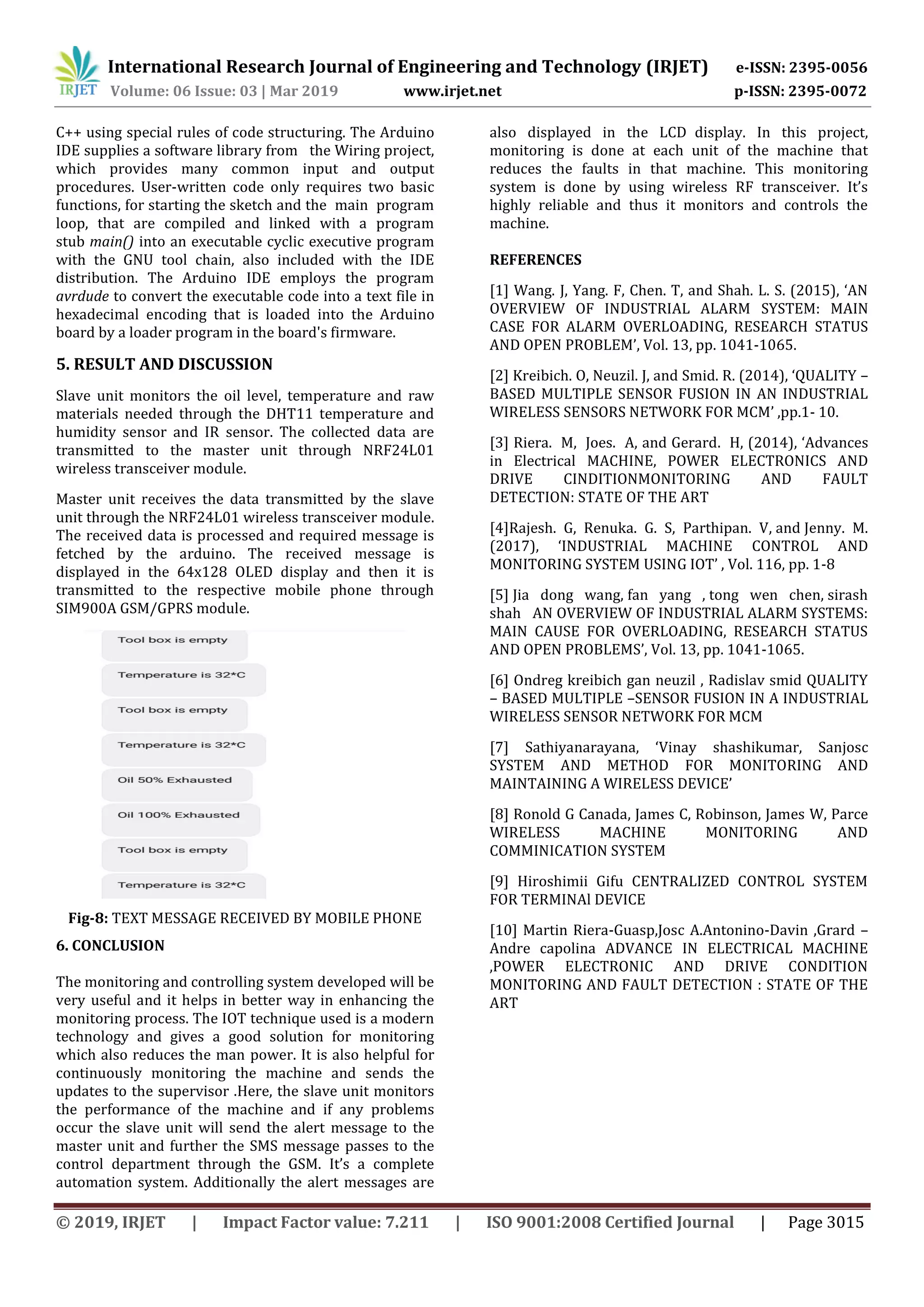 IRJET- Centralised Status alert system for industrial machines | PDF