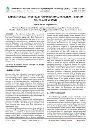 IRJET- Experimental Investigation on Nano Concrete with Nano Silica and ...