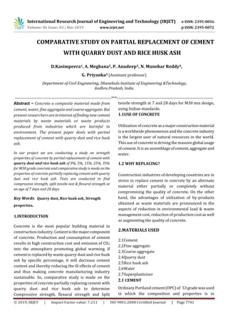 IRJET- Comparative Study on Partial Replacement of Cement with Quarry ...