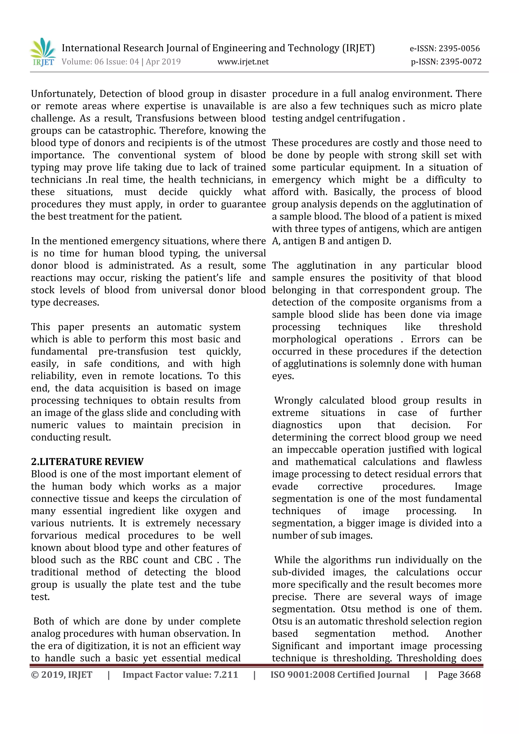 IRJET- Automated Blood Group Recognition System using Image Processing ...