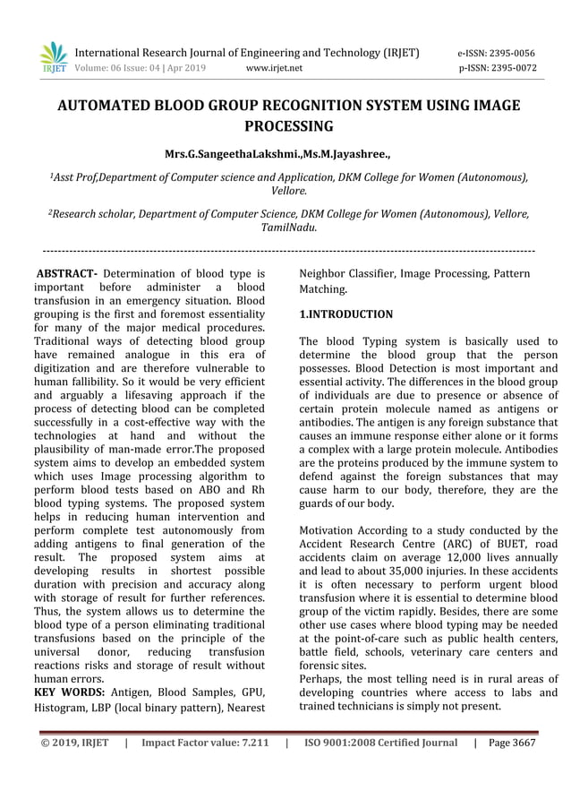 IRJET- Automated Blood Group Recognition System using Image Processing ...