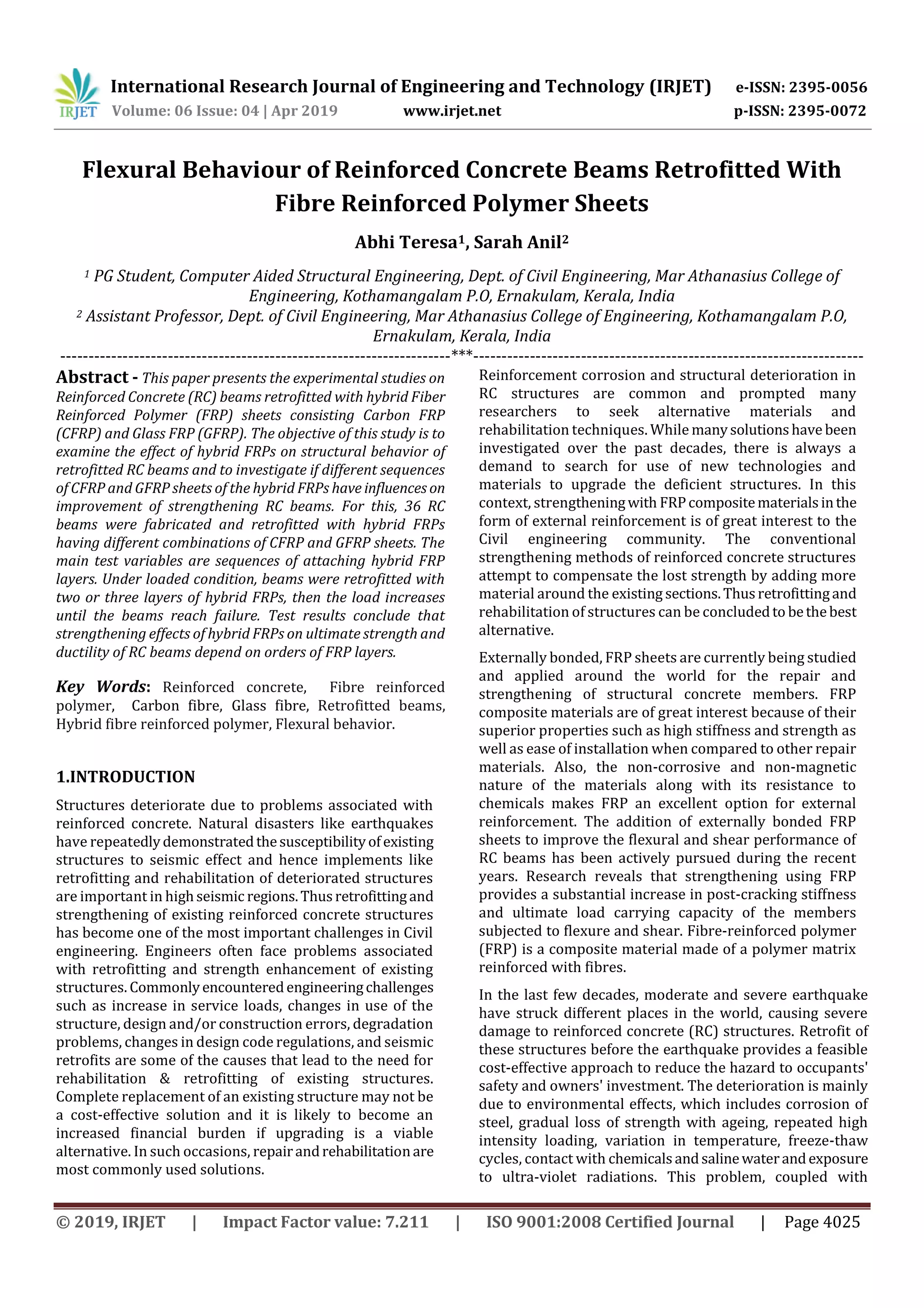 Irjet Flexural Behaviour Of Reinforced Concrete Beams Retrofitted With Irjet Flexural Behaviour Of Reinforced Concrete Beams Retrofitted With