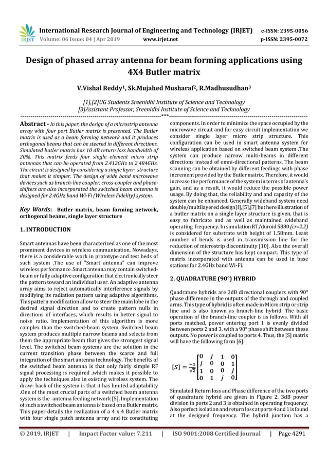 IRJET- Design of Phased Array Antenna for Beam Forming Applications ...