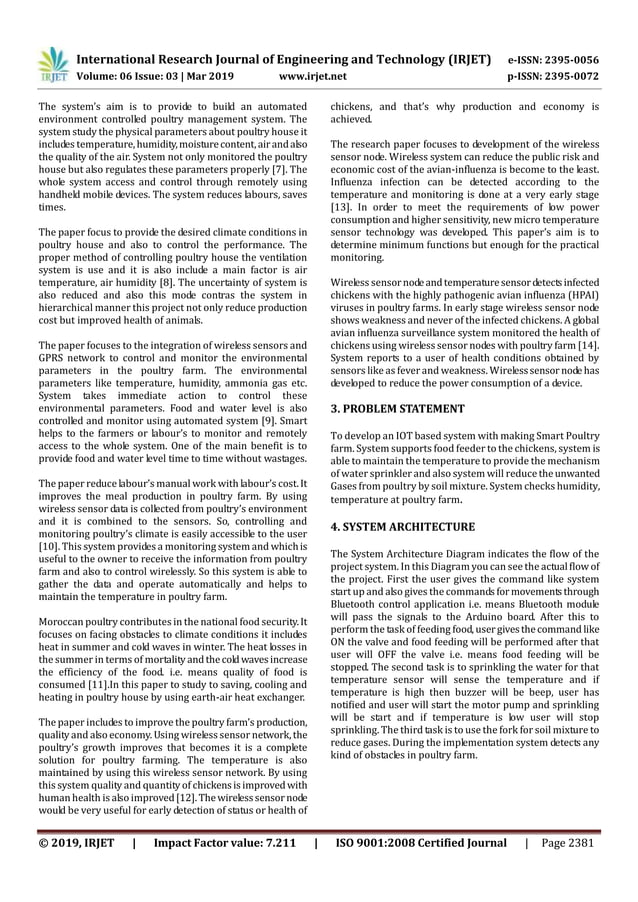 IRJET- IoT based Smart Poultry Farm | PDF
