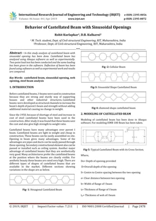 IRJET- Behavior of Castellated Beam with Sinusoidal Openings | PDF