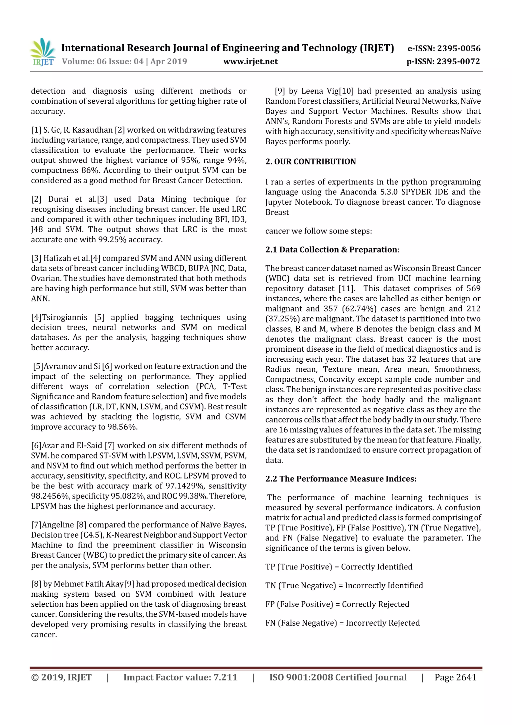 IRJET- Breast Cancer Prediction using Support Vector Machine | PDF