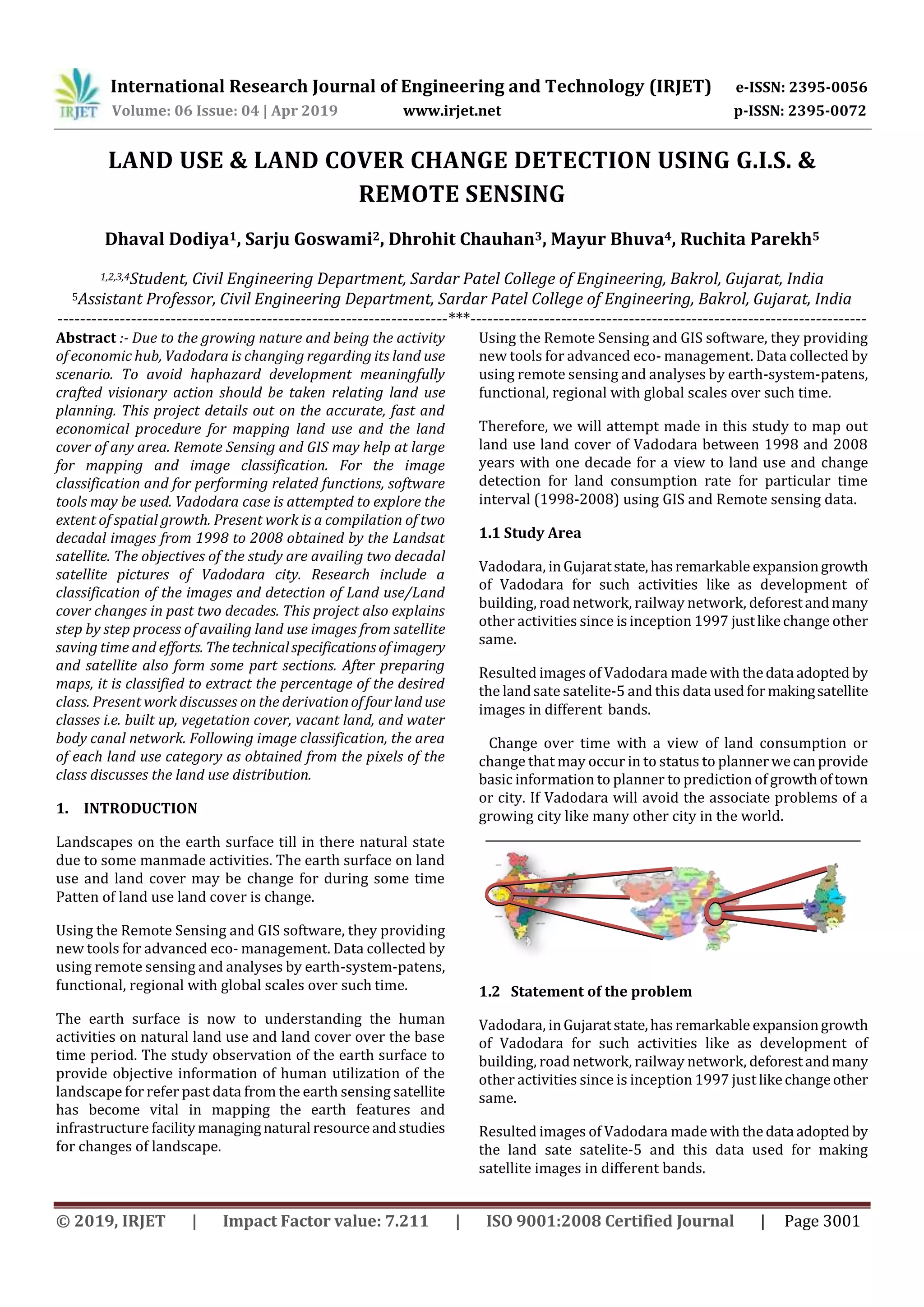 Irjet Land Use Land Cover Change Detection Using G I S Remote