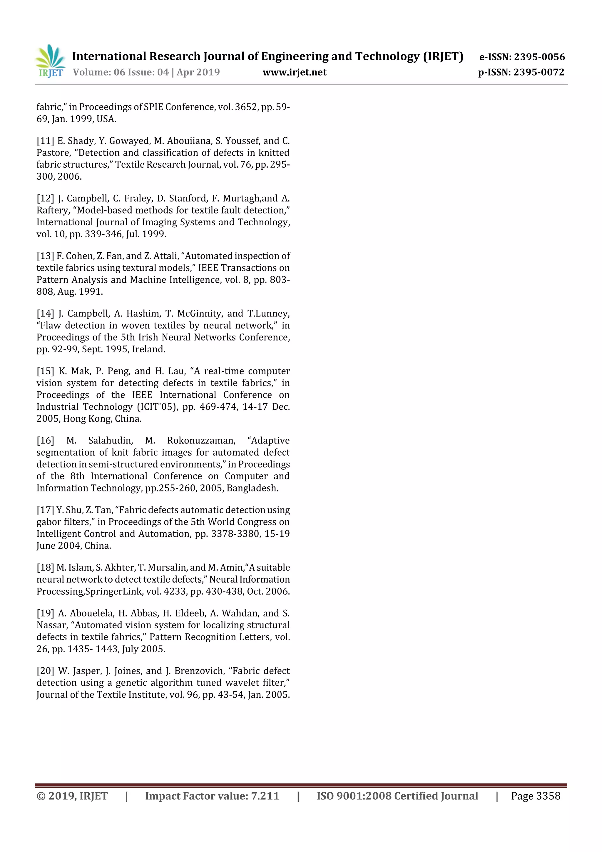 IRJET- Fabric Defect Classification using Modular Neural Network | PDF