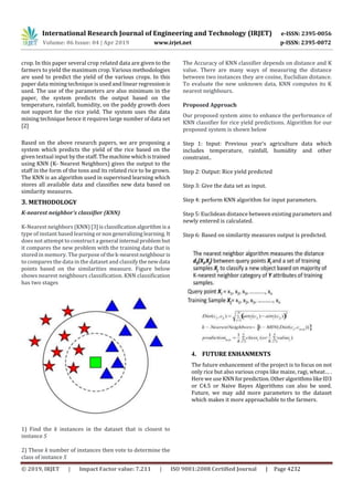 IRJET- Rice Yield Prediction using Data Mining Technique | PDF image.