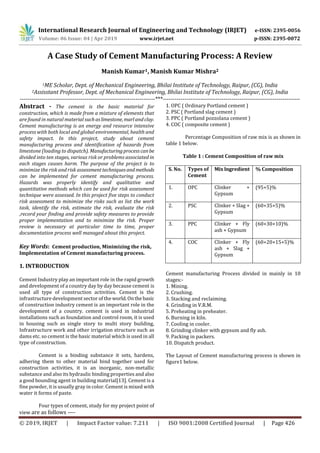IRJET- A Case Study of Cement Manufacturing Process : A Review | PDF