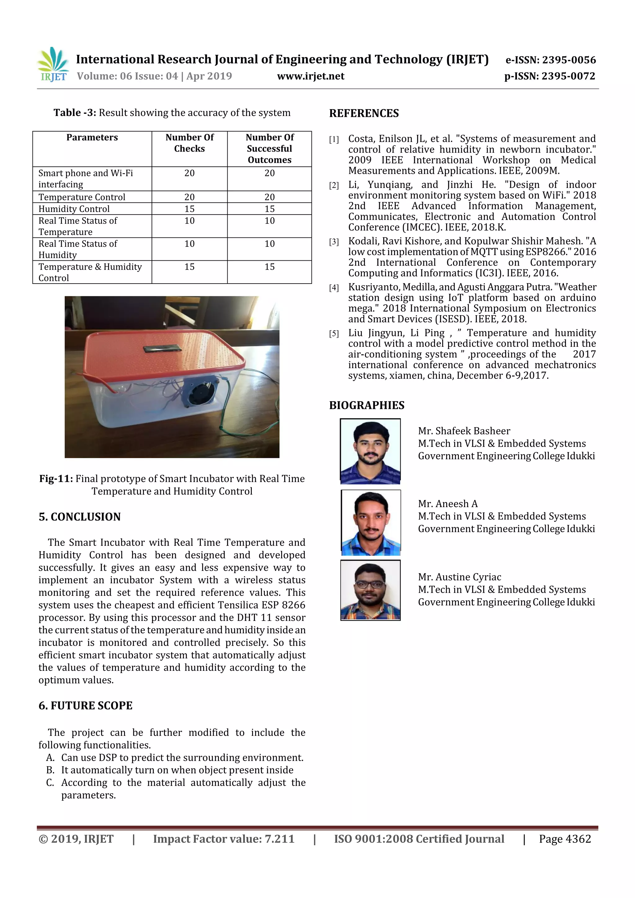 IRJET- Smart Incubator with Real Time Temperature and Humidity Control ...