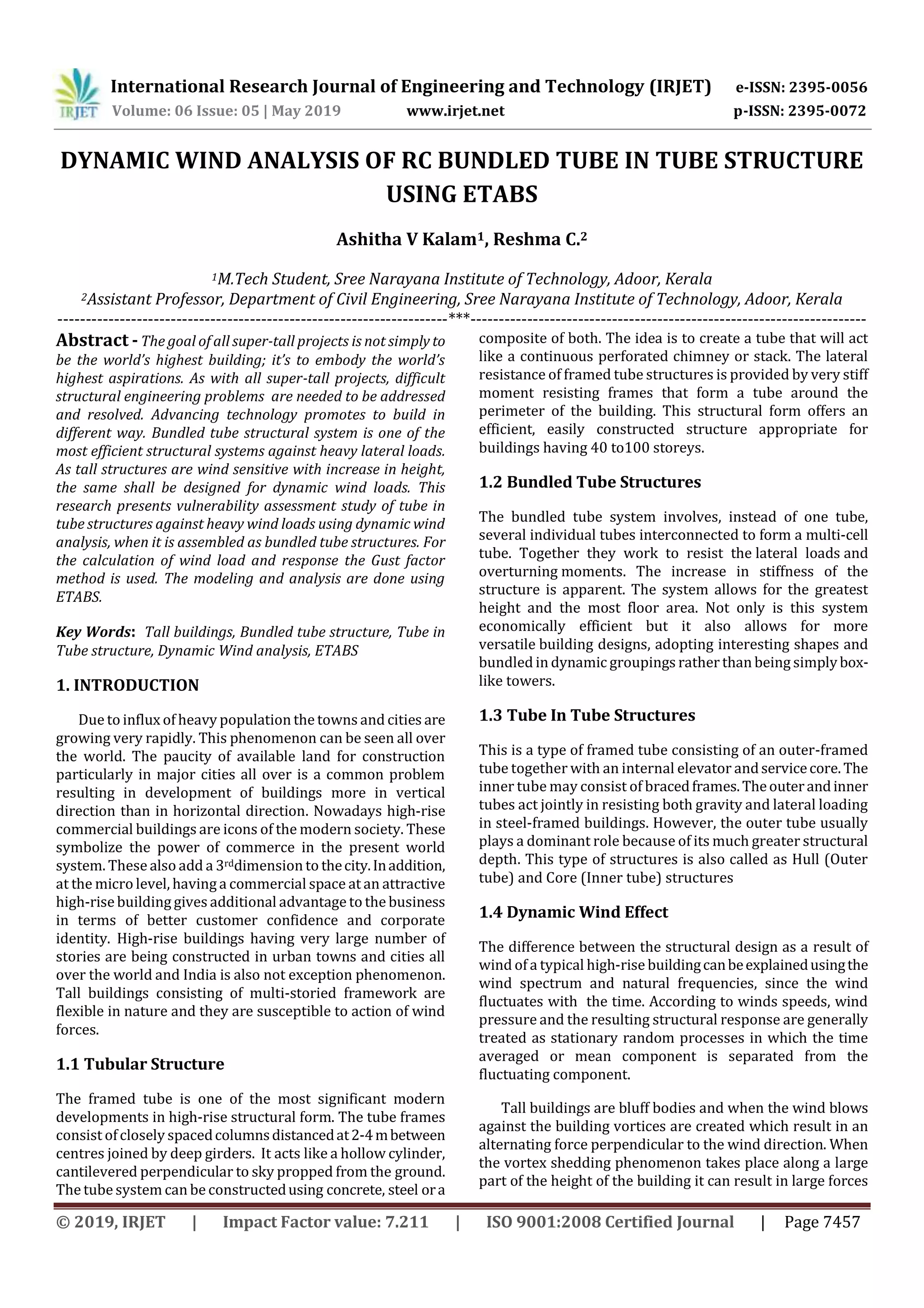 IRJET- Dynamic Wind Analysis of RC Bundled Tube in Tube Structure using ...