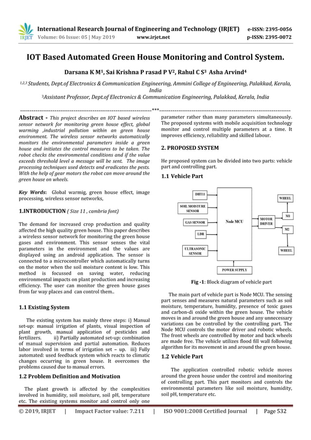 IRJET- IoT based Automated Green House Monitoring and Control System | PDF