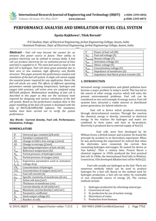 IRJET- Performance Analysis and Simulation of Fuel Cell System | PDF