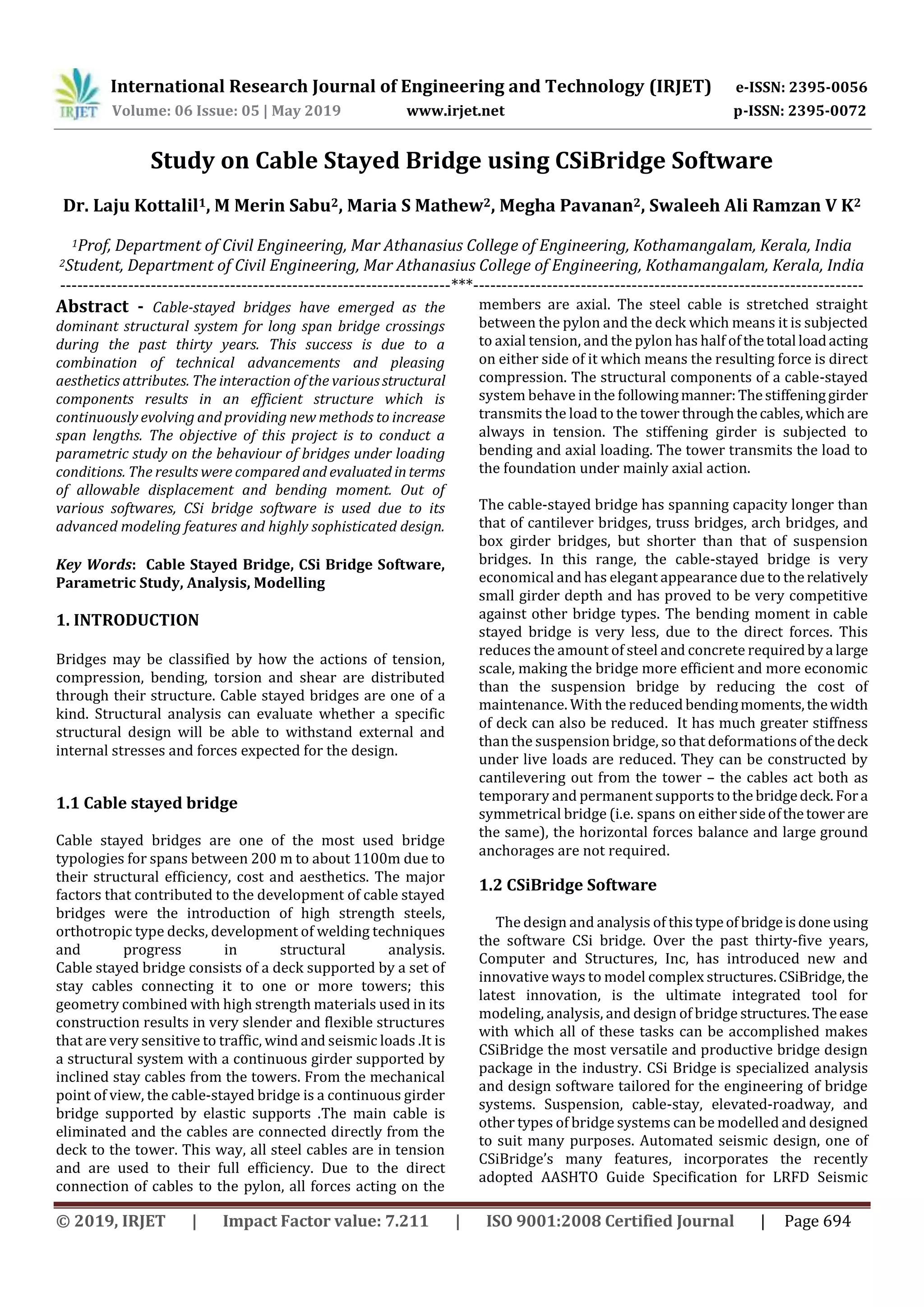 IRJET- Study on Cable Stayed Bridge using Csibridge Software | PDF