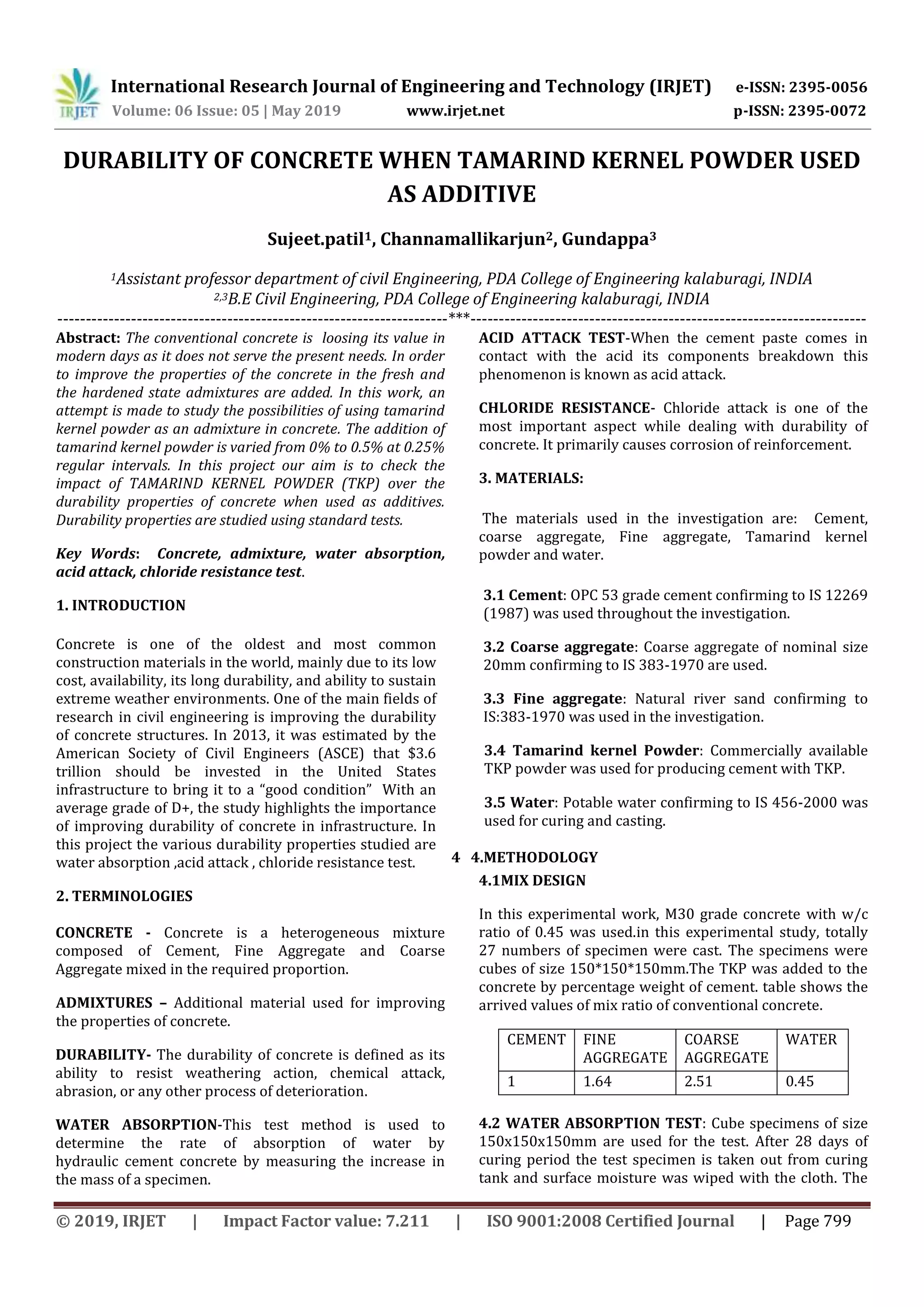 IRJET- Durability of Concrete When Tamarind Kernel Powder used as ...